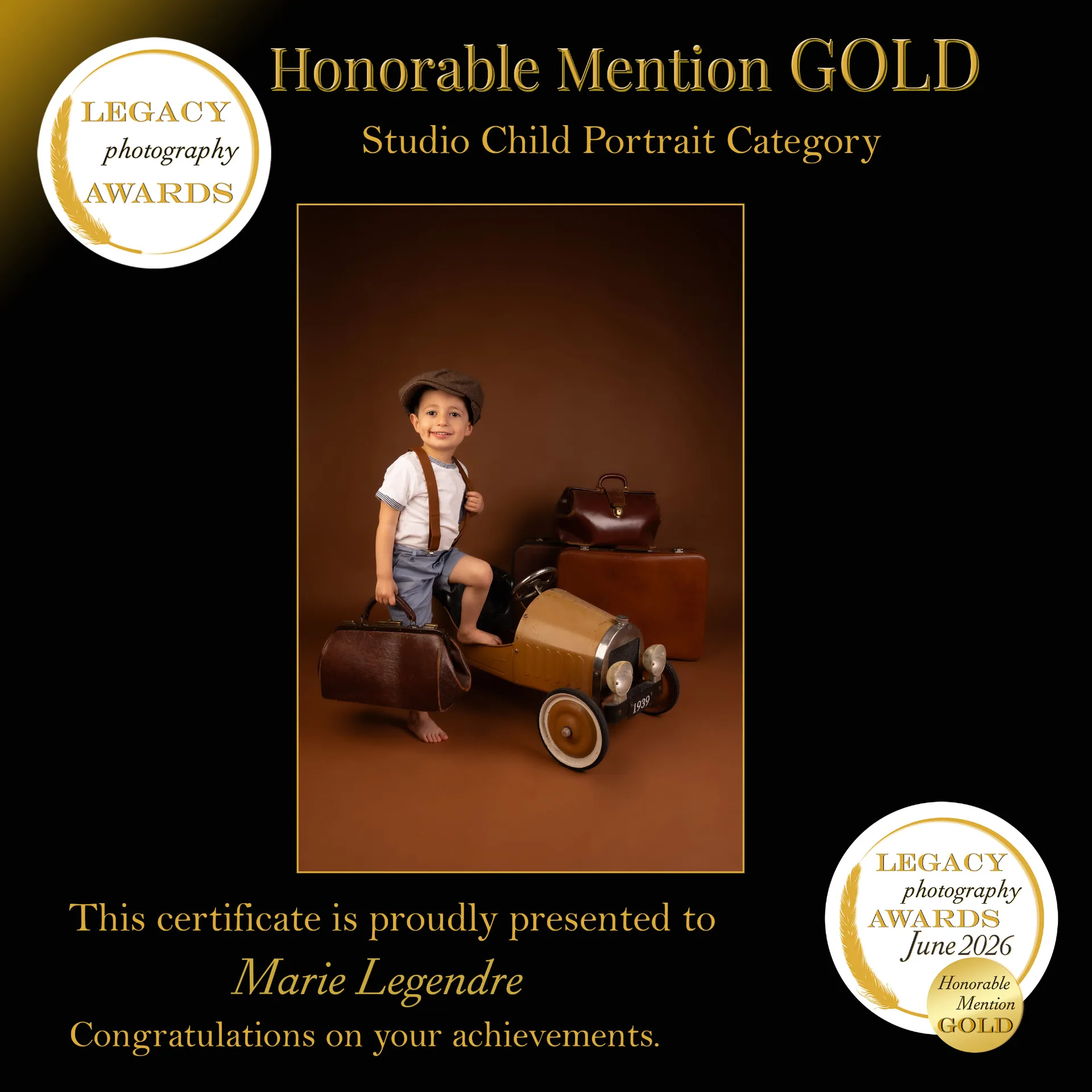 Distinction Honorable Mention Gold — Catégorie Enfant
